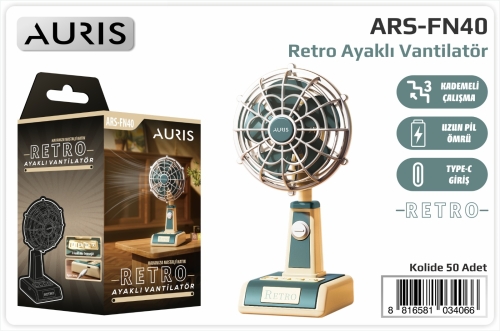 Auris FN40 3 Kademeli Retro Taşınabilir Vantilatör Fan