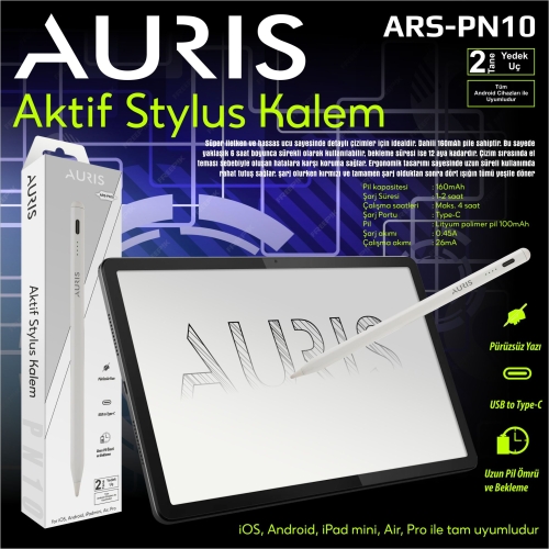 Auris PN10 Stylus Kalem  Tablet & Telefon İçin Hassas Dokunmatik Ekran Kalemi