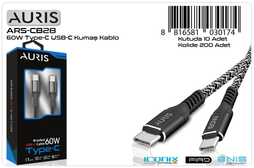 Auris CB28 60W Kumaş Type-C To Type-C Kablo