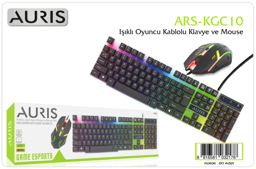 Auris KGC10 Işıklı Oyuncu Kablolu Klavye+Mouse Set