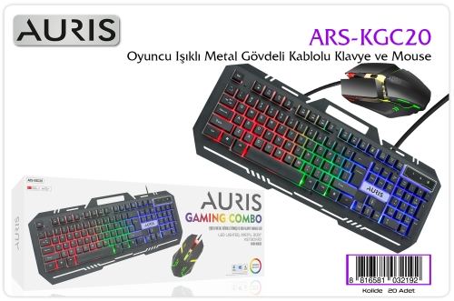 Auris KGC20 Metal Işıklı Oyuncu Kablolu Klavye+Mouse