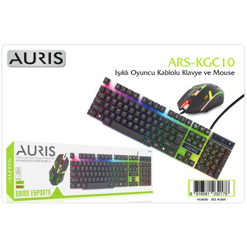 Auris KGC10 Işıklı Oyuncu Kablolu Klavye+Mouse Set