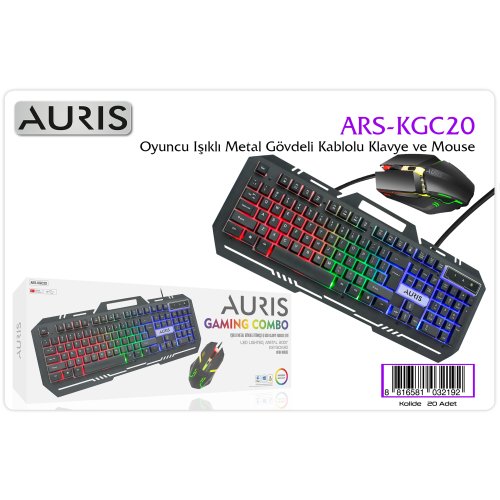 Auris KGC20 Metal Işıklı Oyuncu Kablolu Klavye+Mouse