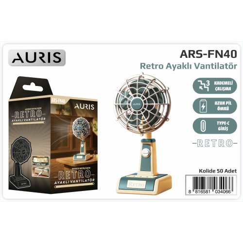 Auris FN40 3 Kademeli Retro Taşınabilir Vantilatör Fan