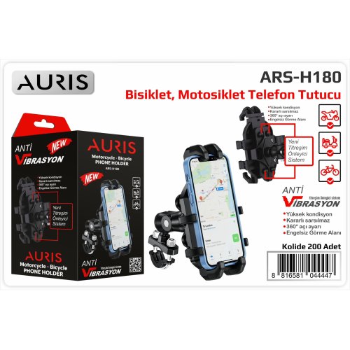 Auris H180 Bisiklet, Motosiklet Titreşim Önleyicili Telefon Tutucu