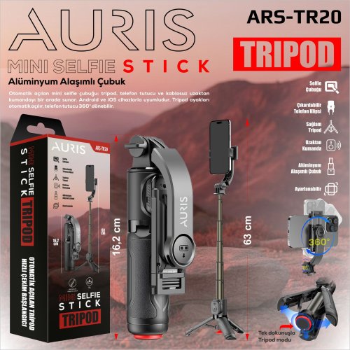 Auris TR20 Tripod Selfi Çubuğu Aliminyum